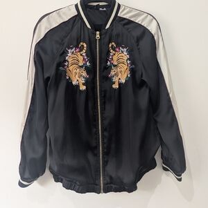 H&M Black Bomber Jacket with Tiger Embroidery